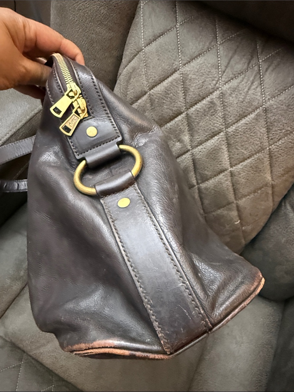 YSL Dark Brown Leather Tote Bag with Gold Hardware - Picture 4 of 7